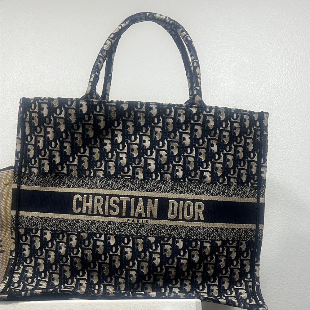 Dior Navy and Beige Logo Tote